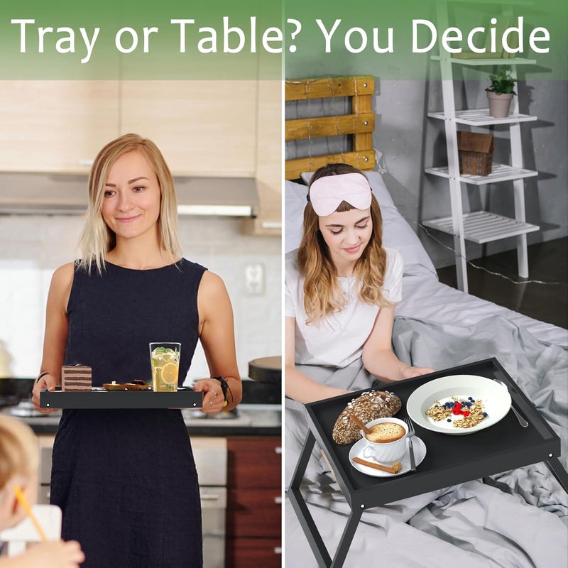 promitop 2 Pack Bed Tray Table with Foldable Legs, Bamboo Breakfast Tray for Sofa, Beds, Eating, Working, TV Table, Food, Dinner, Computer Trays, Laptop Desk Snack Folding Trays in Bed, Black - Image 5